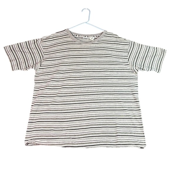 VTG Single Stitch T Shirt Stripe 90s Basic Editions Green Gray Sz L Skate Grunge - Picture 1 of 7